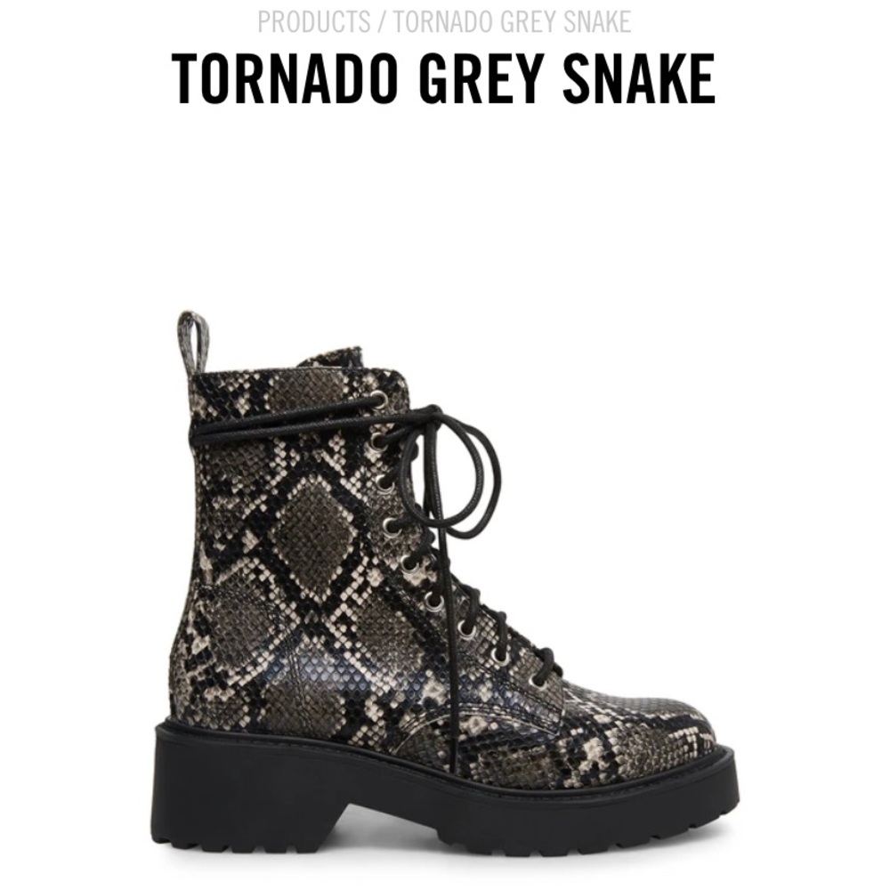 EUC | Steve Madden Tornado Grey snake combat boot